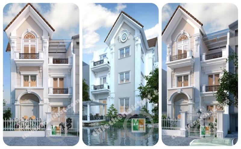 Hình ảnh thiết kế biệt thự kiến trúc tân cổ điển mái thái Vinhomes Riverside Sài Đồng Hà Nội Thiết kế kiến trúc nhà phố, biệt thự