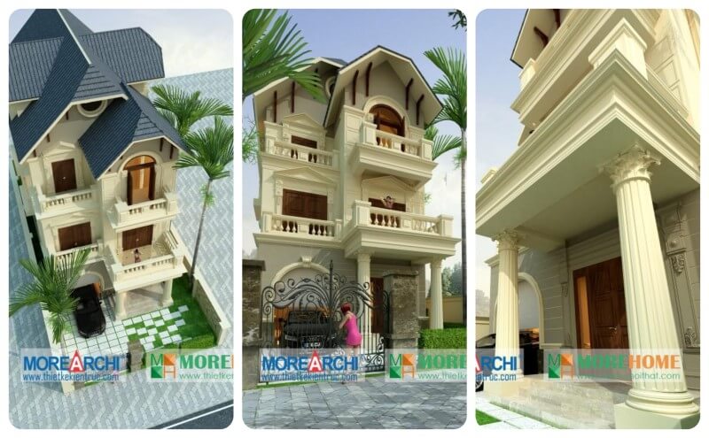 Hình ảnh thiết kế kiến trúc biệt thự tân cổ điển tại Mỹ Đình Hà Nội Thiết kế kiến trúc nhà phố, biệt thự