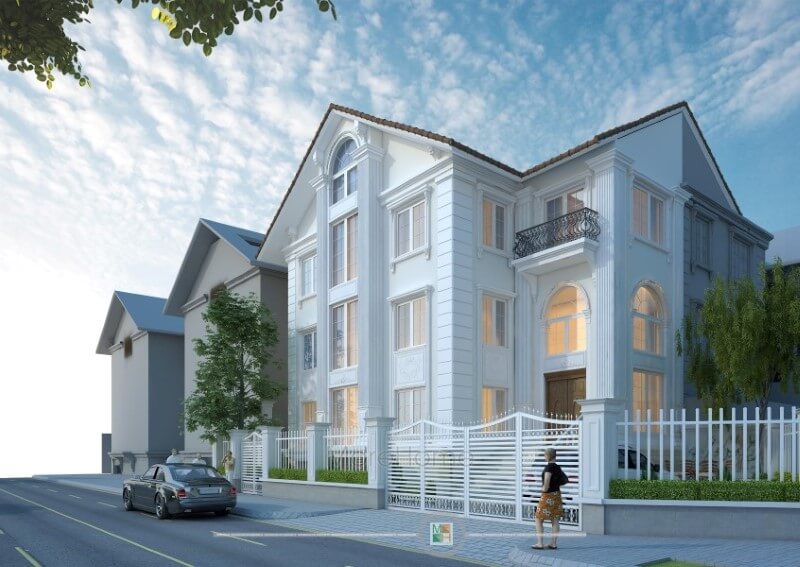 Thiết kế kiến trúc biệt thự tân cổ điển mái thái 4 tầng ở Euroland Hà Đông, Hà Nội thiết kế biệt thự đơn lập